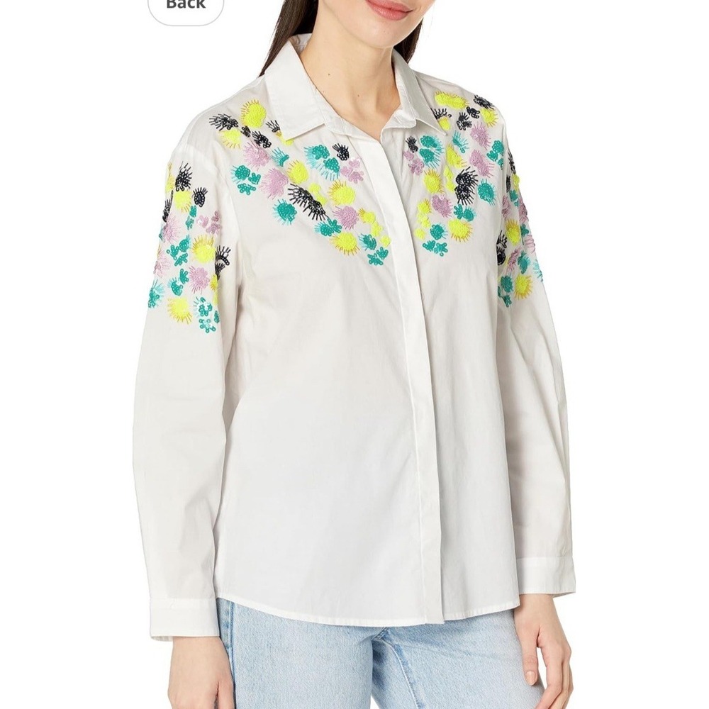 NWT NIC + ZOE Petals‎ Women's Long Sleeve Blouse - White Multicolor - Size M